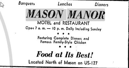 Mason Manor Motel (Turneys Dining Room) - Vintage Ad